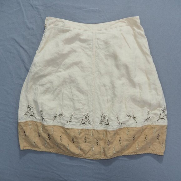 J Jill Skirt Womens 14 Tan Linen Floral Embroidery Knee Boho Modest Minimalist - Picture 2 of 11